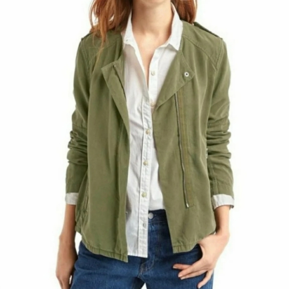 GAP Olive Green Tencel Zip Up Moto Jacket